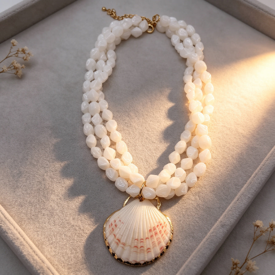 Collar de Concha Marina con Cuentas de Piedra - Joyería Boho para Verano|JI JOYA