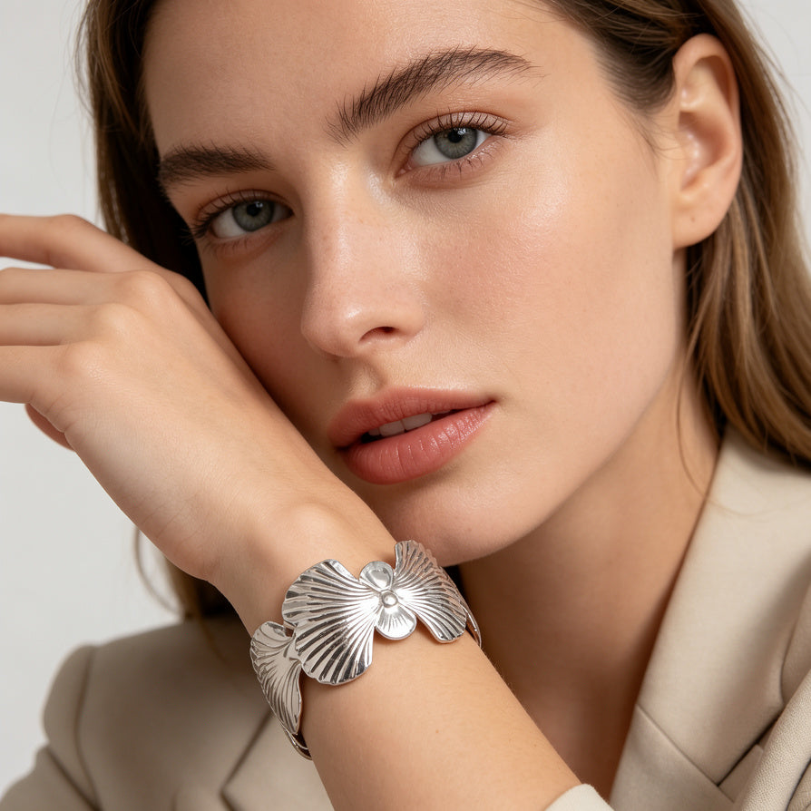 Pulsera de Flores de Metal con Textura, Dorada/Plata, para Mujer, Joyería al Por Mayor|JI JOYA