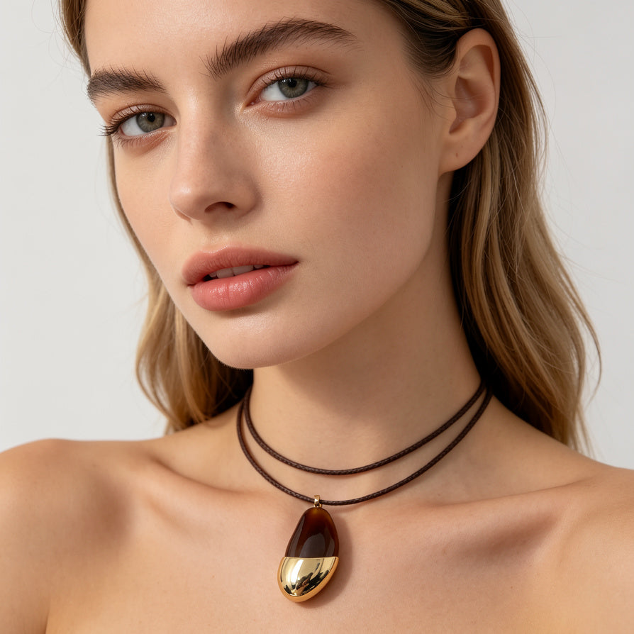 Collar Colgante Gota Piedra Natural con Baño de Oro - Mayorista OEM/ODM|JI JOYA