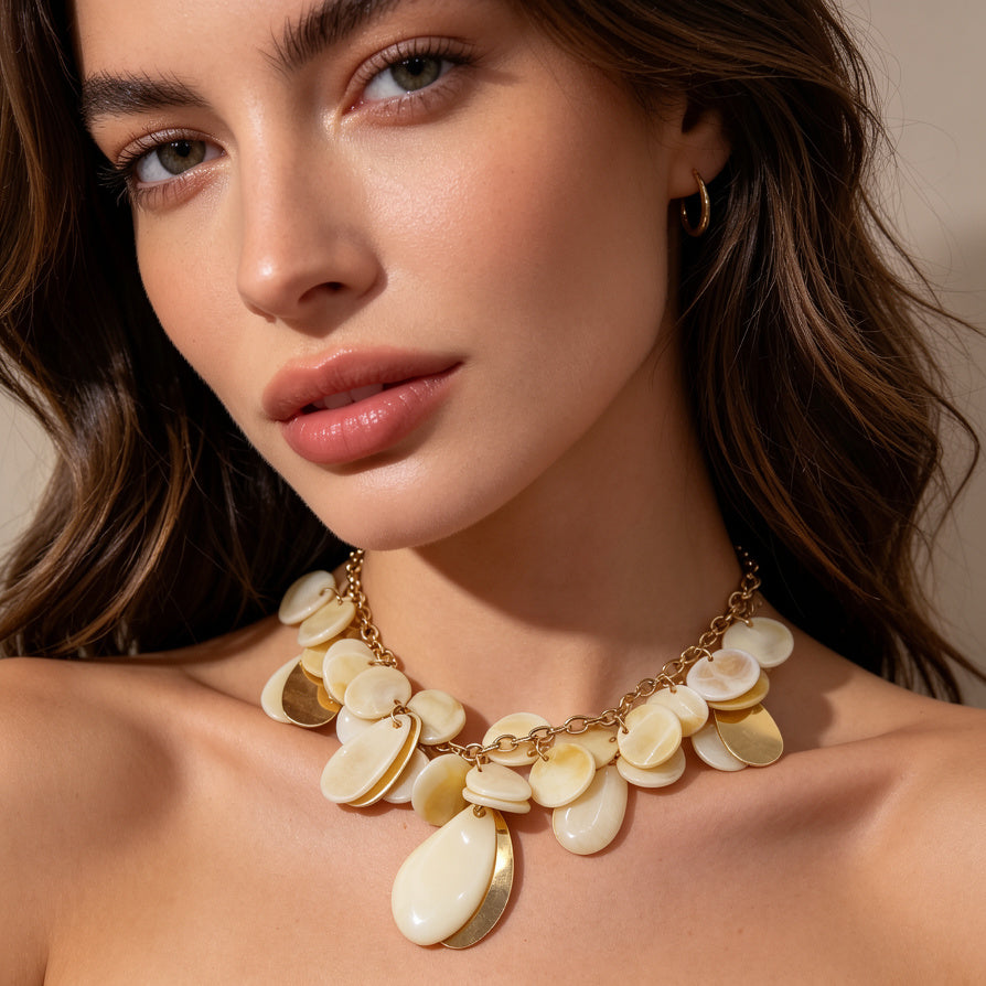 Collar de Concha Natural con Baño de Oro, Joyería Boho al Por Mayor, OEM/ODM Disponible