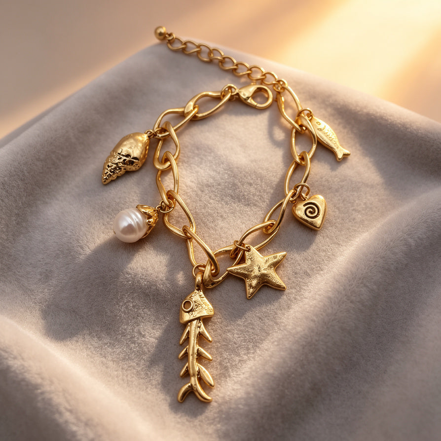 Pulsera de Cadena con Dijes Oceánicos - Diseño Náutico para Mujer | Venta al por mayor|JI JOYA