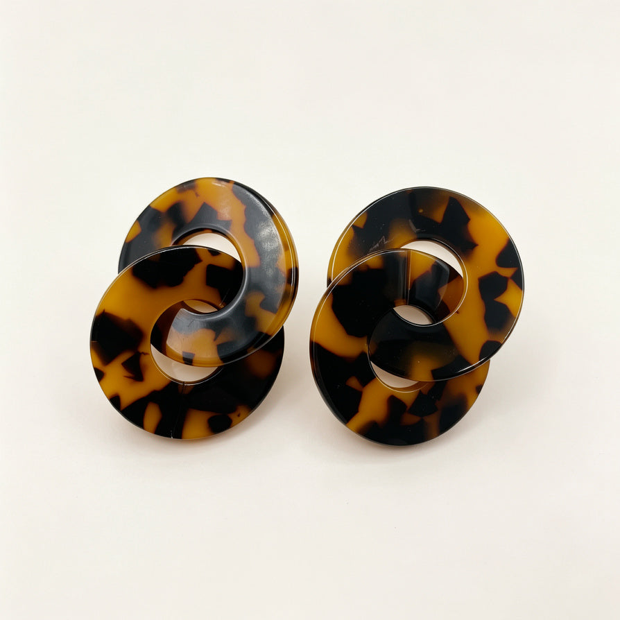 Pendientes Doble Aro Resina Carey | Joyería Moda Mayorista|JI JOYA