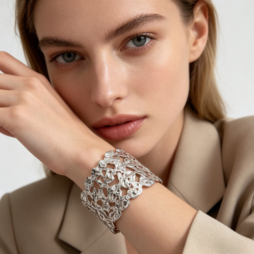 Brazalete Texturizado Plata/Drado | Mayorista de Joyería de Moda
