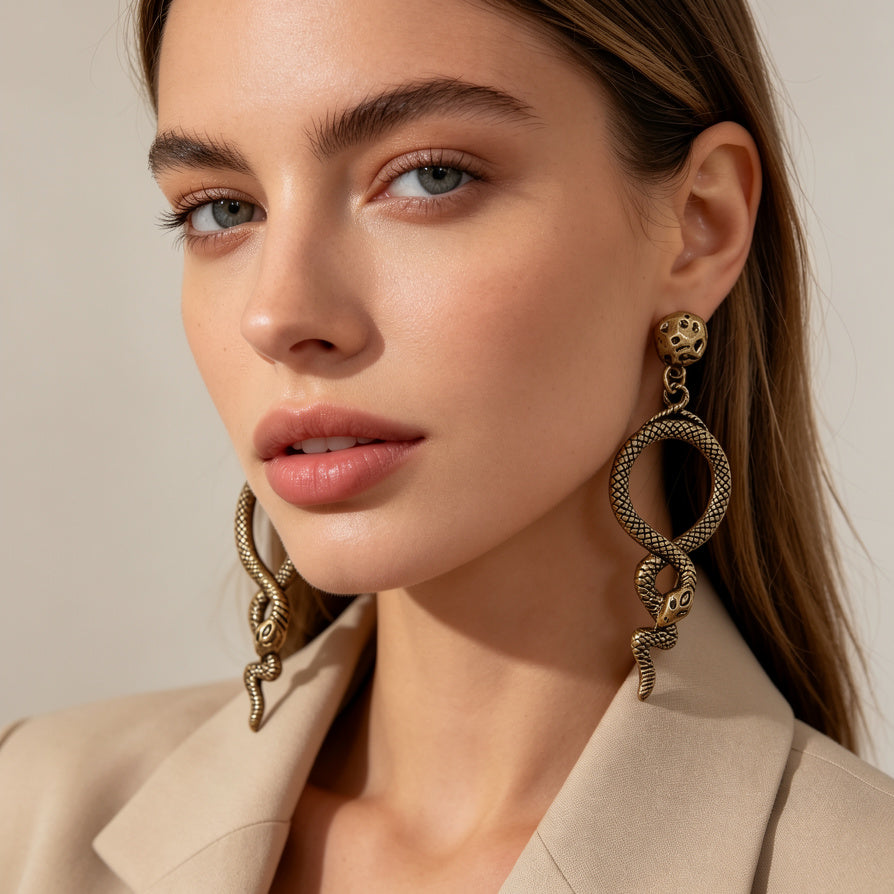 Pendientes Serpiente Vintage Oro/Plata - Pendientes Colgantes Serpiente Góticos para Mujer, Mayorista|JI JOYA