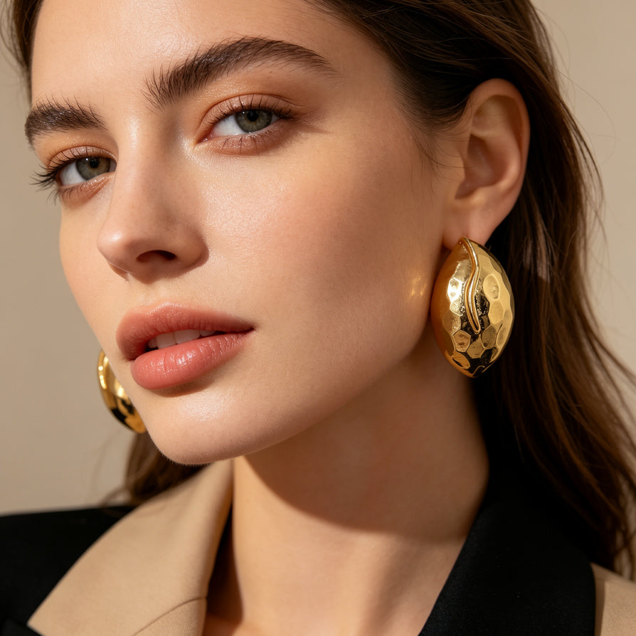 Pendientes Oversize Minimalistas - Diseño de Hoja, Pendientes de Moda Mujer - Dorado/Plateado, Mayorista de Joyería|JI JOYA
