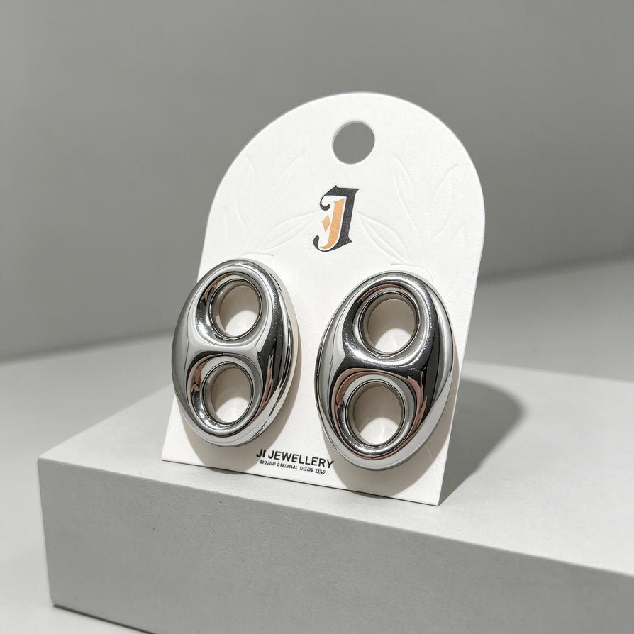 Pendientes Minimalistas de Forma Ovalada Doble, Chapados en Oro y Plata, Venta al Por Mayor | Moda 2026|JI JOYA