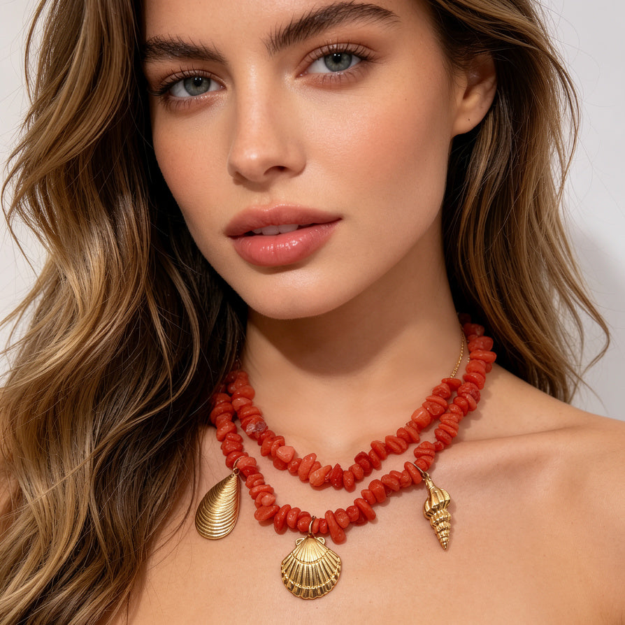 Collar Capricho Marino - Collar de Piedras Naturales con Dijes de Concha en Oro|JI JOYA