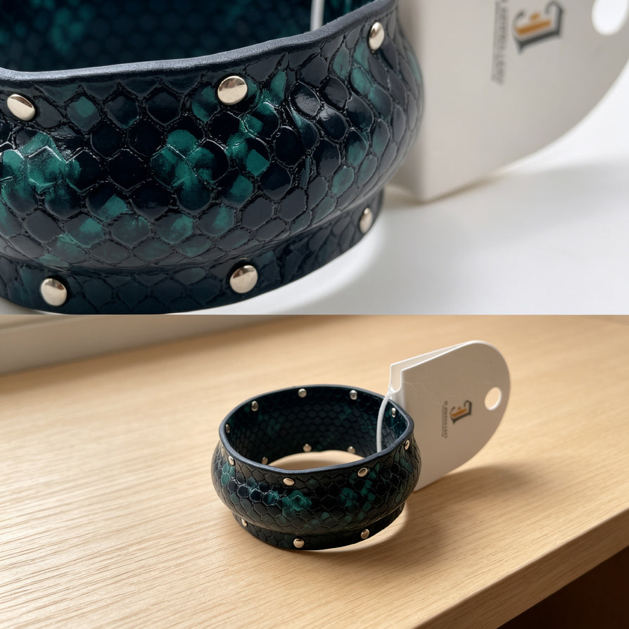 Pulsera de Serpiente con Tachuelas | Diseño de Cuero de Serpiente en 3 Colores | Joyería Mayorista de Moda|JI JOYA