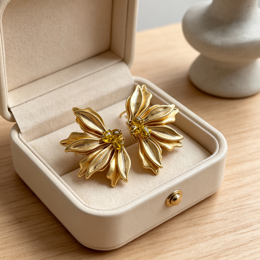 Pendientes de Flor de Lujo al Por Mayor - 2 Colores Disponibles, Joyería de Moda para Mayoristas|JI JOYA