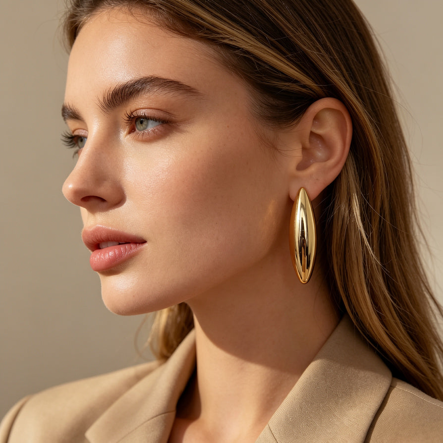 Pendientes Alargados de Metal Pulido | Diseño Minimalista Moderno | Oro/Plata | Joyería Mayorista|JI JOYA