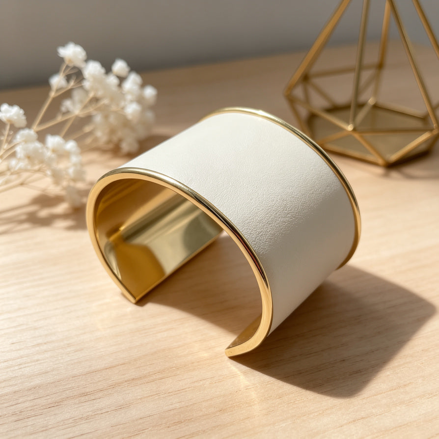 Brazalete Ancho de Cuero Sintético con Borde Dorado | Joyería Mayorista para Mujer | Varios Colores|JI JOYA