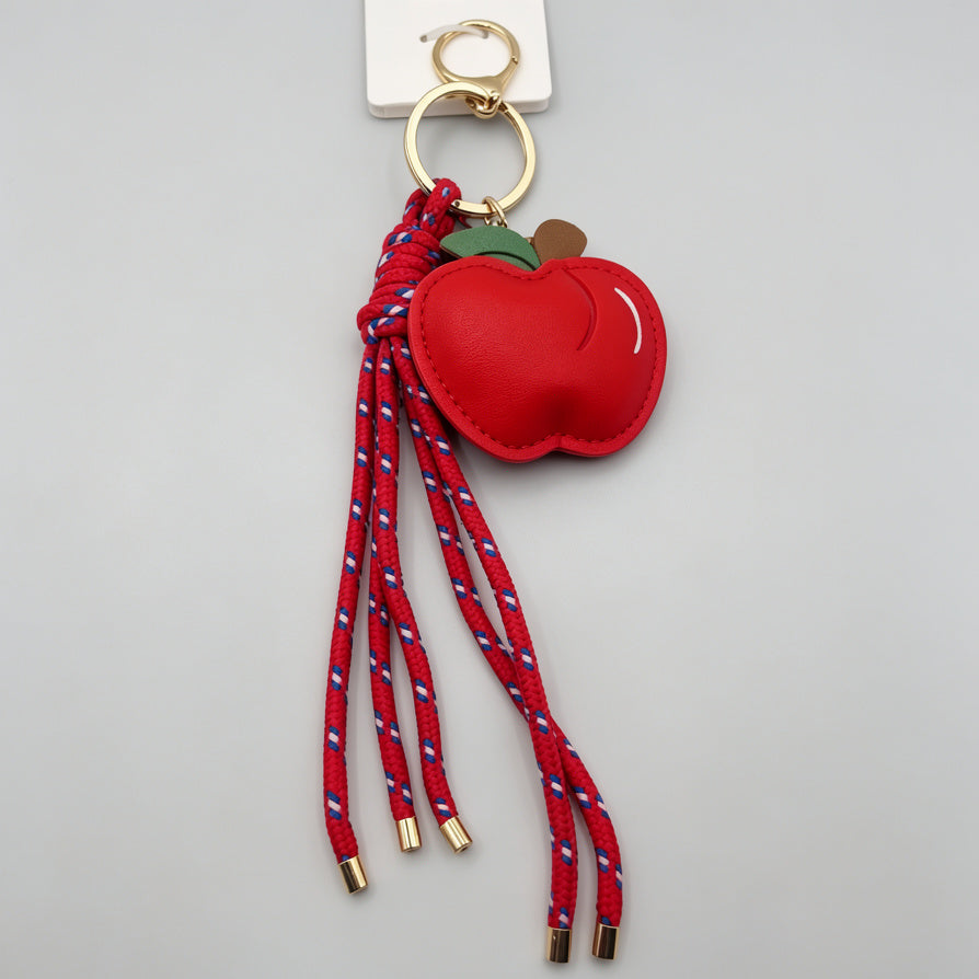 Llavero de Manzana de Cuero Sintético | Llavero Colgante de Fruta con Cuerda Trenzada | Llavero de Moda para Llaveros y Bolsos | Mayoreo Disponible|JI JOYA