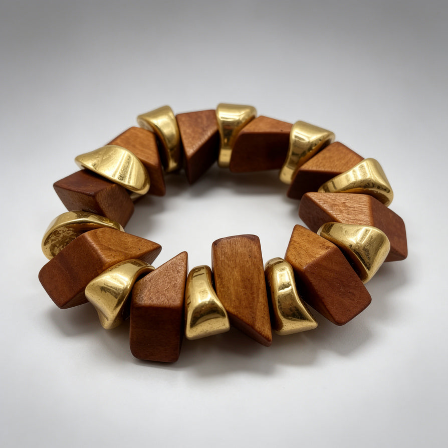 Set Collar Pulsera Geométrico Madera y Oro - Joyería Minimalista|JI JOYA