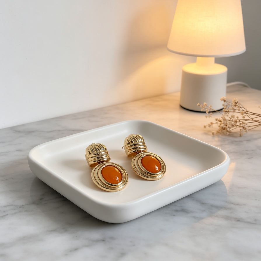 Pendientes Retro Ovalados de Resina Naranja - Joyería al Por Mayor para Tiendas|JI JOYA