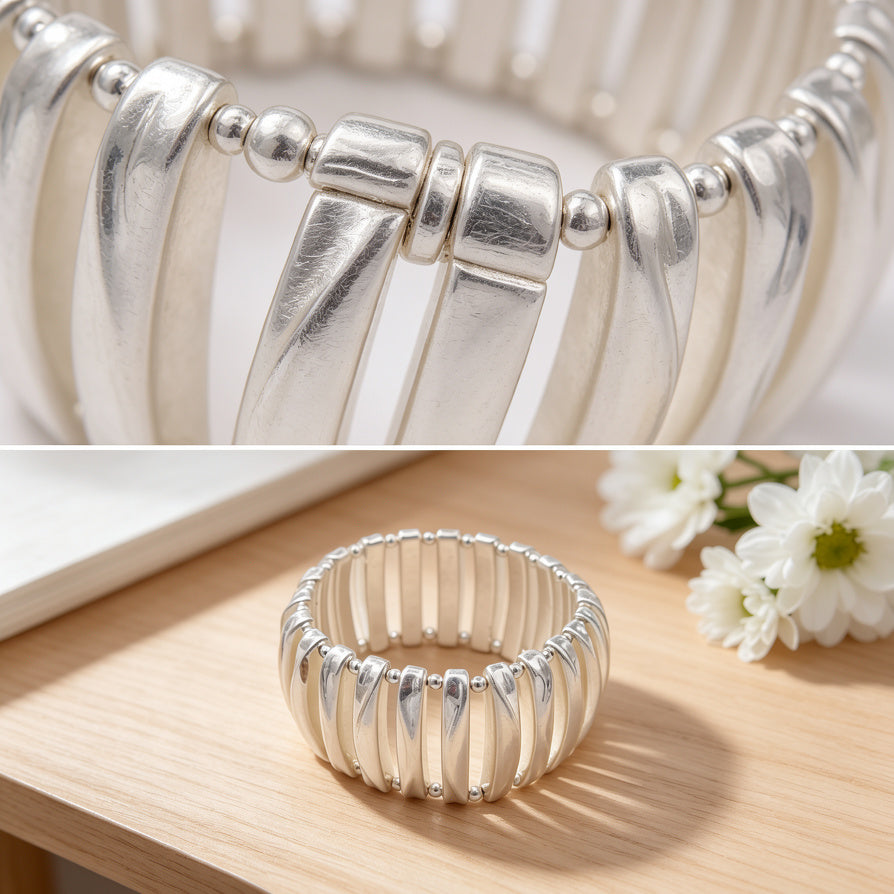 Pulsera Elástica de Barras Curvadas en Aleación de Zinc - Diseño Minimalista, Acabado en Plata y Oro - Bisutería de Moda para Mujeres, Venta al Por Mayor| JI JOYA