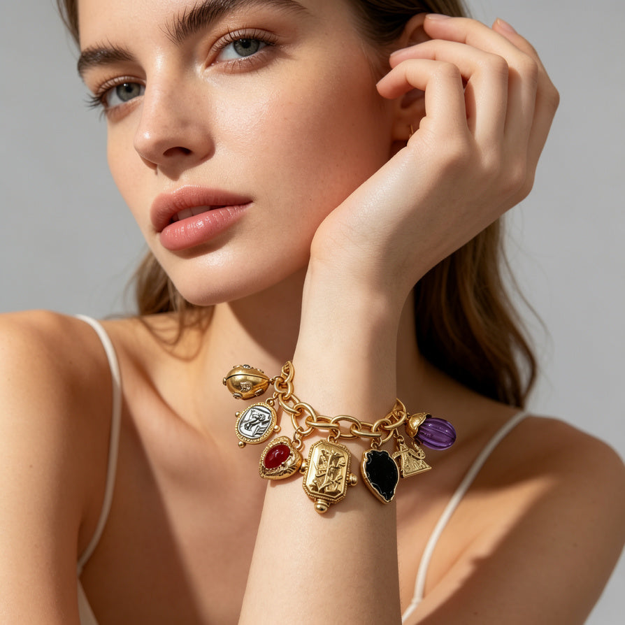 Pulsera de Oro Vintage con Colgantes Múltiples - Joyería de Moda para Mujer | Al Por Mayor|JI JOYA
