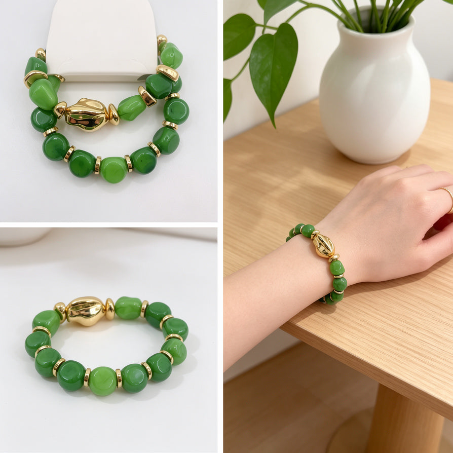 Pulsera Elástica de Resina con Detalles Dorados - Mayorista | 3 Colores Disponibles|JI JOYA