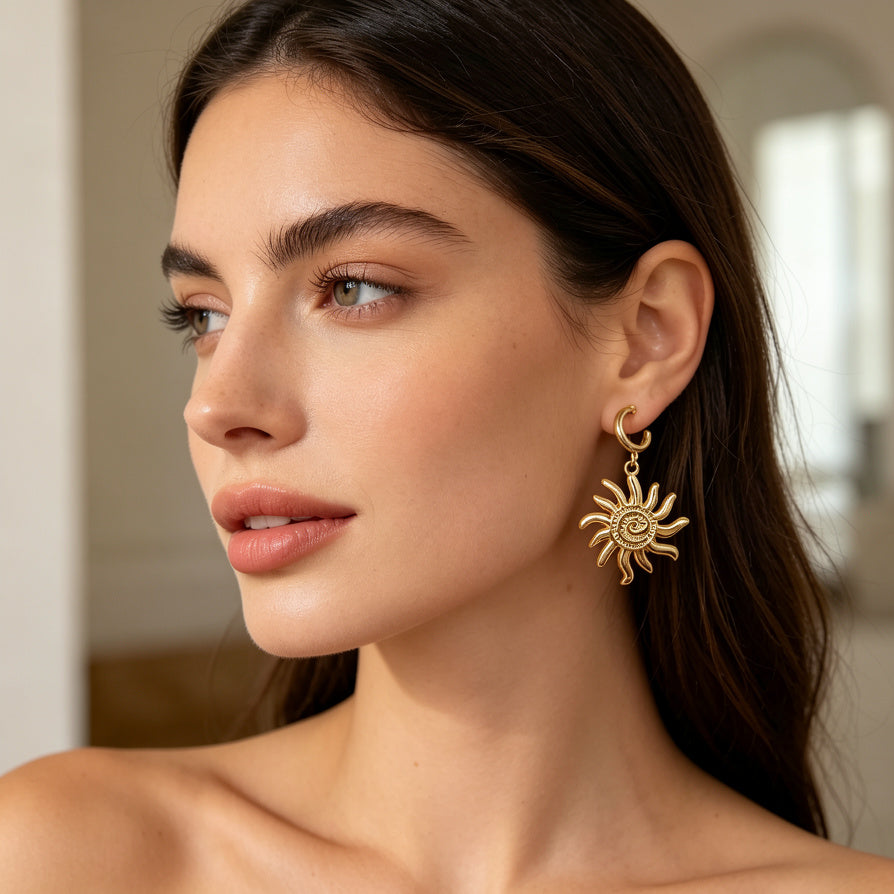 Pendientes de Sol Vintage en Oro - Joyería de Moda al Por Mayor