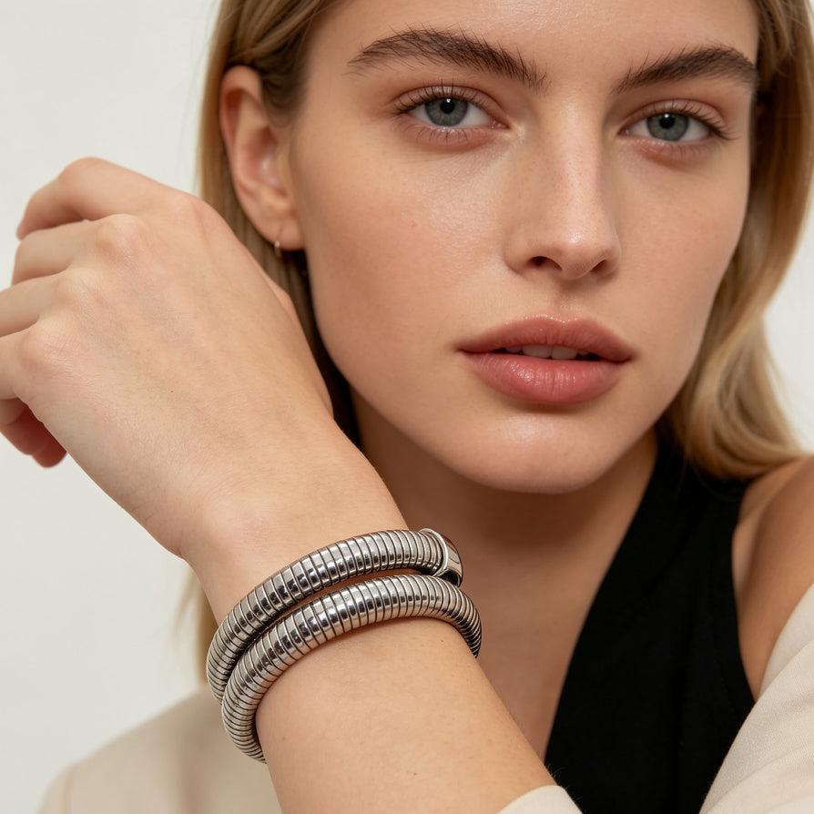 Pulsera de muñeca flexible de metal | Diseño en espiral | Venta al por mayor|JI JOYA