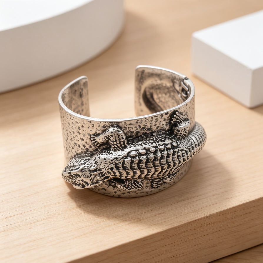 Brazalete Ancho de Cocodrilo con Textura | Joyería de Moda para Mayoristas| JI JOYA