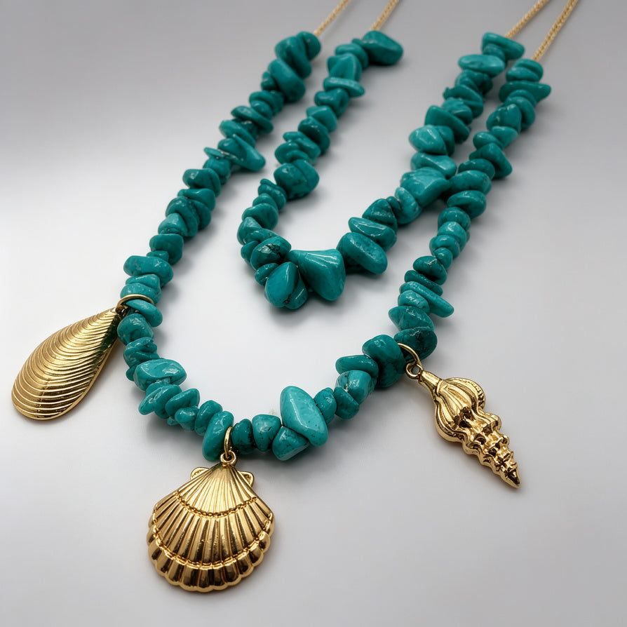 Collar Capricho Marino - Collar de Piedras Naturales con Dijes de Concha en Oro|JI JOYA