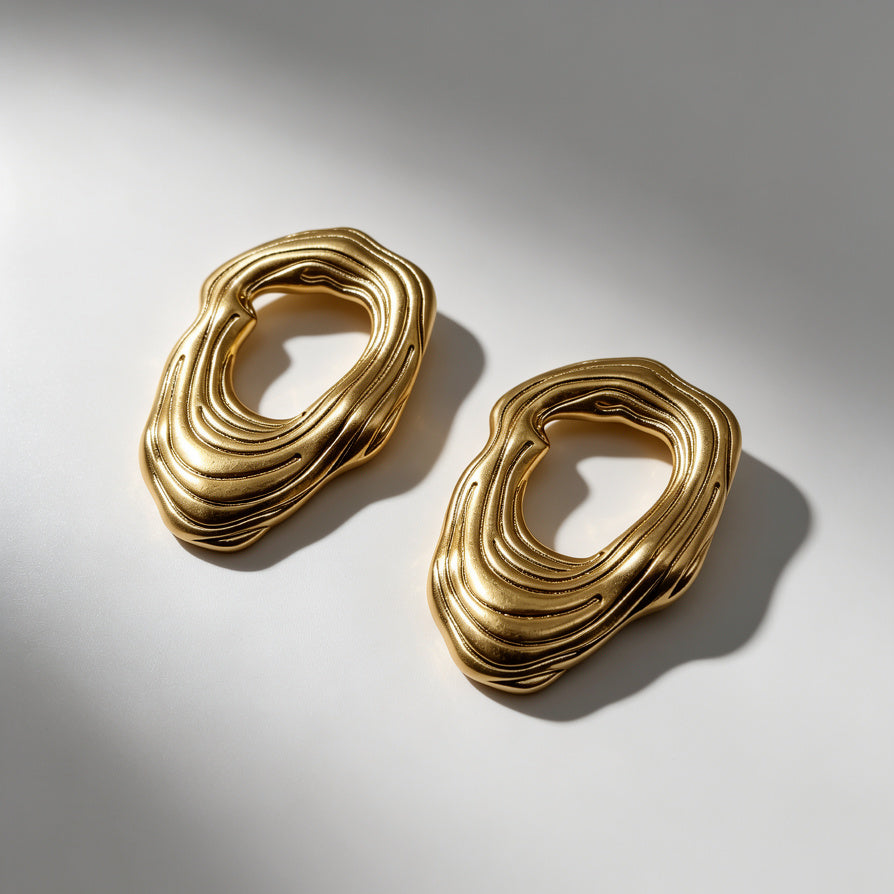 Aretes de Oro Irregulares Texturizados - Diseño Minimalista Moderno - Joyería al Por Mayor para Mujeres|JI JOYA