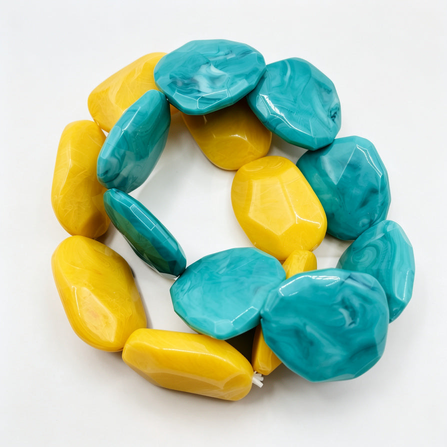 Pulsera de cuentas geométricas de resina, 2 colores combinados, pulsera de granos grandes al por mayor para accesorios de moda|JI JOYA