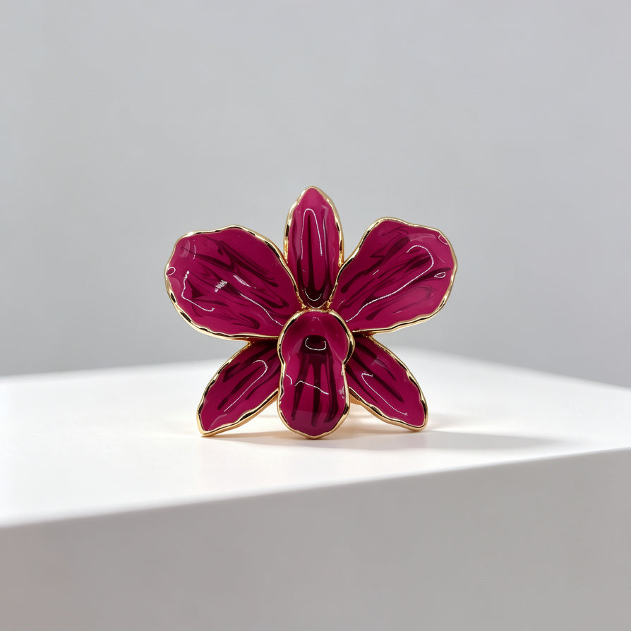 Broche de Orquídea con Esmalte - Joyería de Moda para Mayoristas | JI JOYA