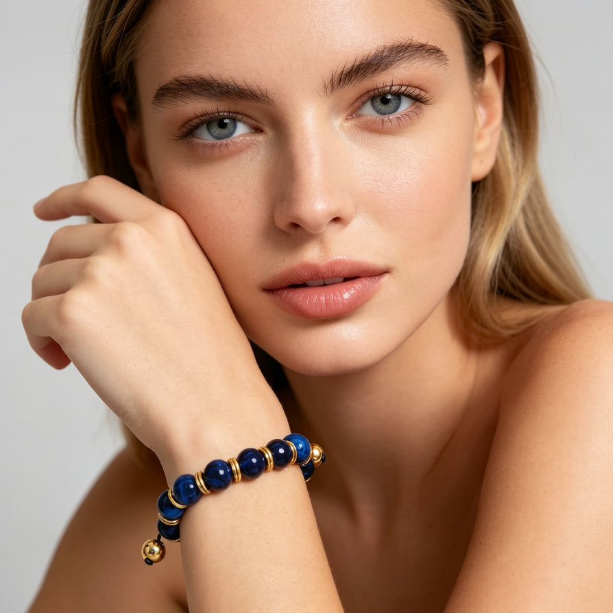 Pulsera de cuentas de piedra natural con detalles dorados, diseño ajustable, al por mayor B2B, 3 colores disponibles|JI JOYA