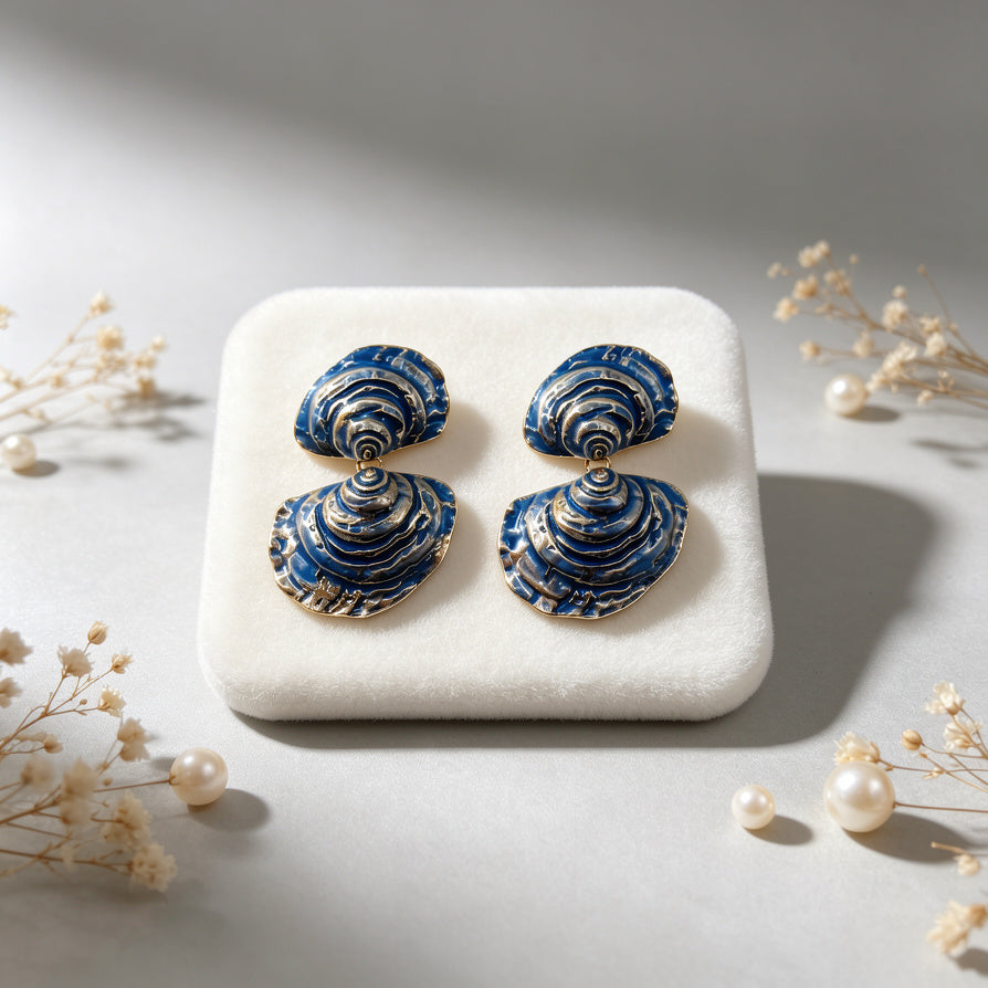 Pendientes de Concha Azul Vintage al Por Mayor - Joyería de Esmalte para Mayoristas|JI JOYA