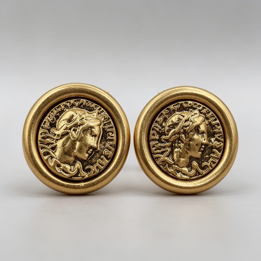 Aretes de Moneda Romana Vintage | Diseño Bicolor Oro/Plata | Joyería al por mayor para Mujeres|JI JOYA