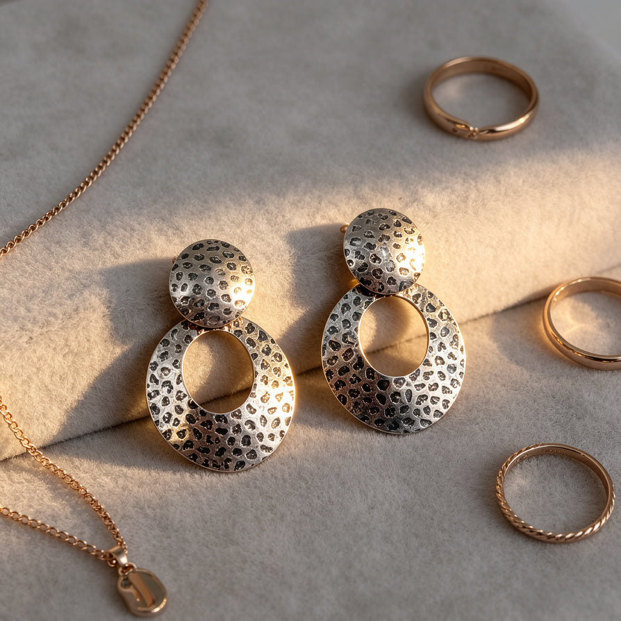 Arete Colgante Geométrico de Textura Martillada, Oro/Plata, Venta al Por Mayor|JI JOYA