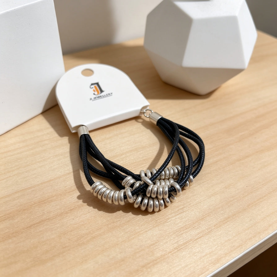 Pulsera de Cuero Trenzado con Abalorios Metálicos, Diseño Multicapa, Mayorista B2B|JI JOYA
