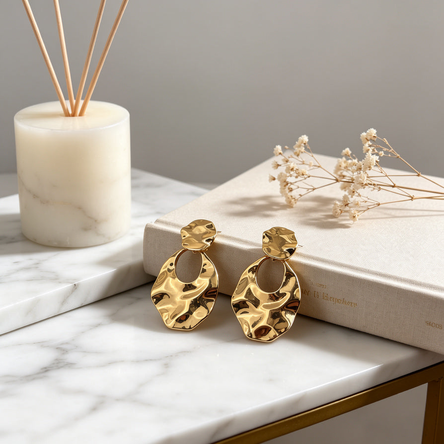 Aretes Colgantes de Textura Martillada en Oro y Plata - Joyería de Moda al Por Mayor|JI JOYA