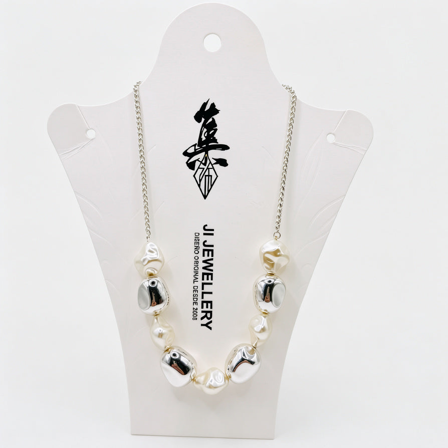Collar de Perlas Simuladas Barrocas Irregulares - Plata y Dorado - Joyería de Moda Mayorista para Mujer|JI JOYA