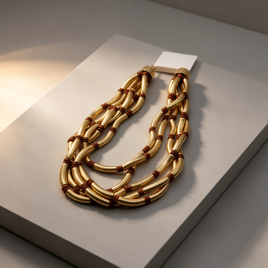Collar Multicapa de Tubos Metálicos - Joyería Elegante para Mujer|JI JOYA