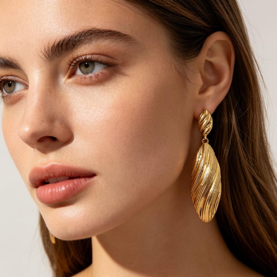 Pendientes Colgantes de Diseño Ondulado en Chapado en Oro/Plata - Mayorista de Accesorios|JI JOYA