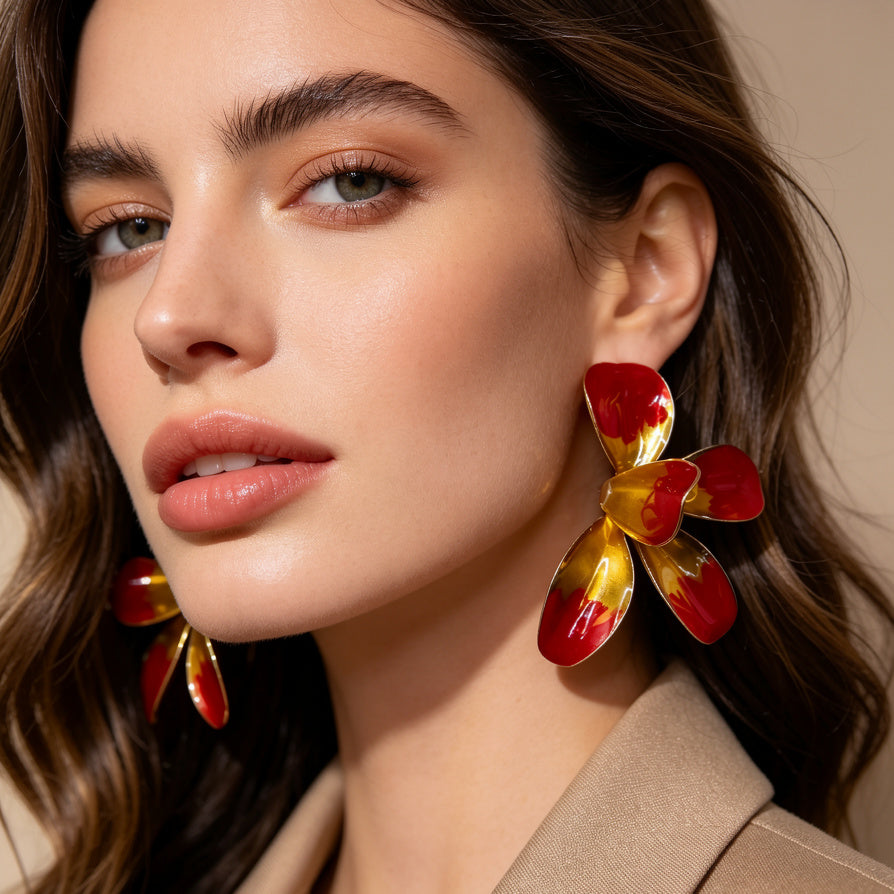 Aretes de Flores de Esmalte - Joyería al por Mayor | Ji Joya Diseño
