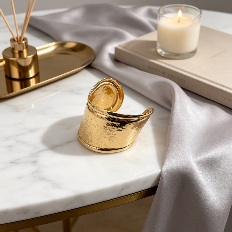 Brazalete Ancho Dorado/PLATEADO Martillado | Joyería de Moda Premium al Por Mayor|JI JOYA