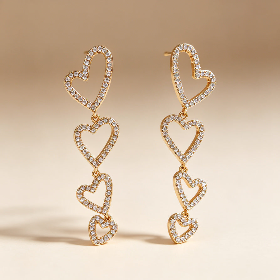 Pendientes de Corazón Colgante con Circonitas - Plata y Dorado - Joyería al Por Mayor|JI JOYA
