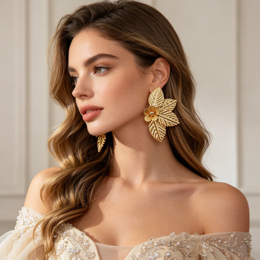 Pendientes de Hoja y Flor - Estilo Vintage - Dorado / Plateado - Joyería al por mayor para Mujer|JI JOYA