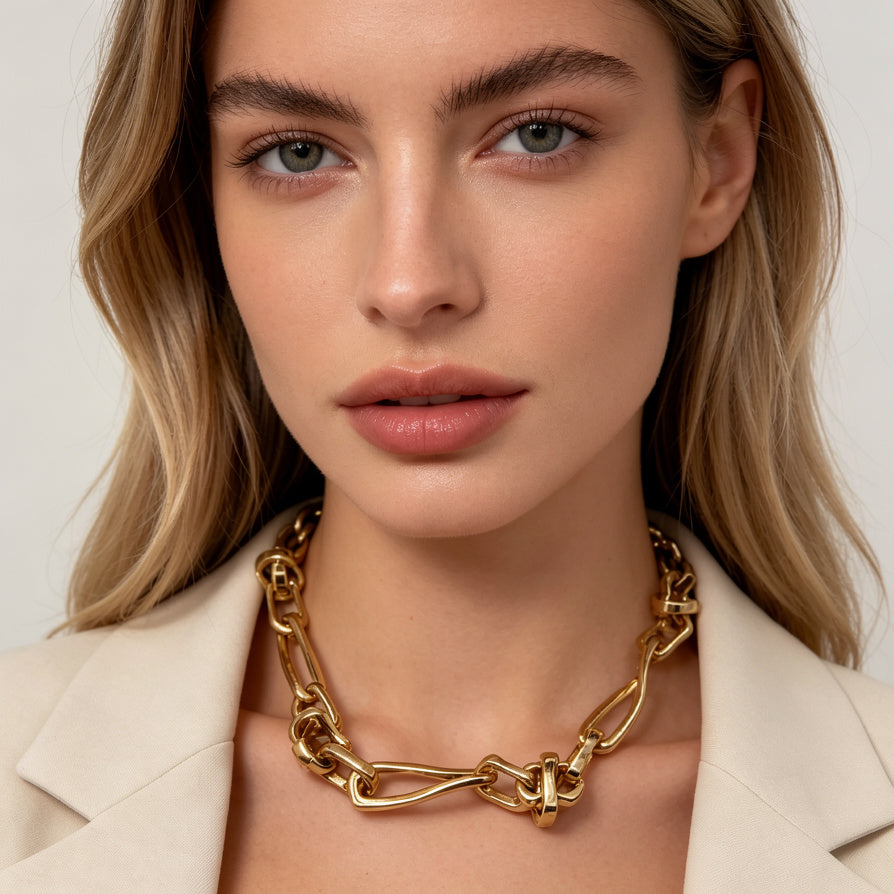 Collar de Cadena de Nudo Dorado en Aleación de Zinc - Joyería Mayorista|JI JOYA
