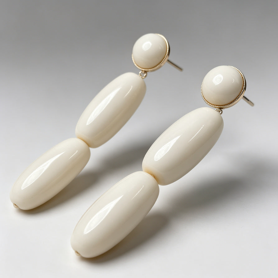 Pendientes Colgantes de Resina Ovalada - Largo Elegante, Blanco y Turquesa | Joyería al Por Mayor para Mujer| JI JOYA