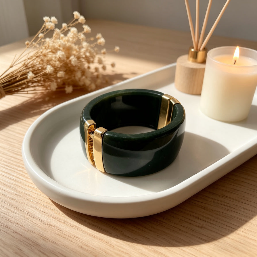 Brazalete Ancho Resina con Cierre Dorado | Pulsera Elegante Mayorista para Joyerí|JI JOYA