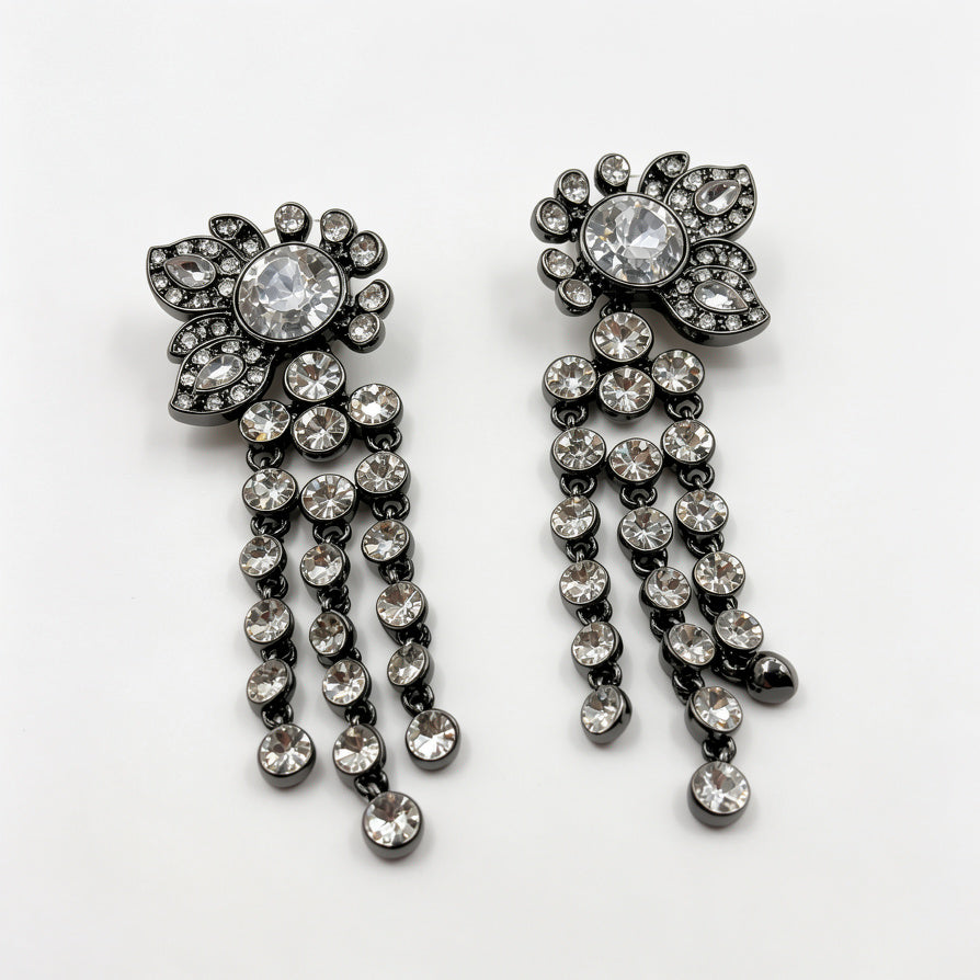 Pendientes Florales con Zirconia Sintética Colgante | Bisutería al Por Mayor|JI JOYA