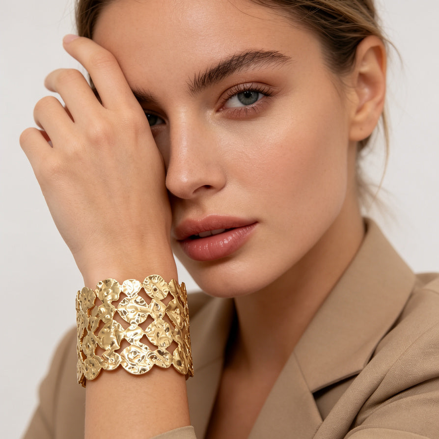 Brazalete Texturizado Plata/Drado | Mayorista de Joyería de Moda