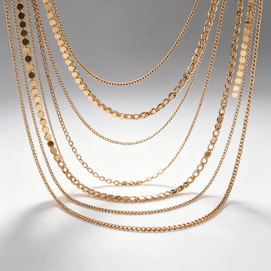 Collar Largo Multicapa de Oro para Mujer, Collar de Cadena Apilable al Mayor|JI JOYA