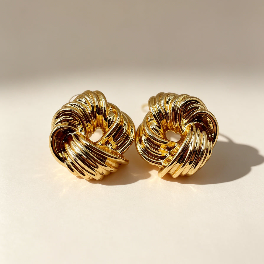 Aretes de Nudo Dorados al Por Mayor | Joyería de Zinc Aleación Antideslustre para Reventa|JI JOYA