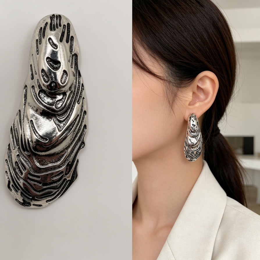 Pendientes Texturizados de Metal en Forma Abstracta | Mayoreo al Por Mayor, Diseño Único|JI JOYA