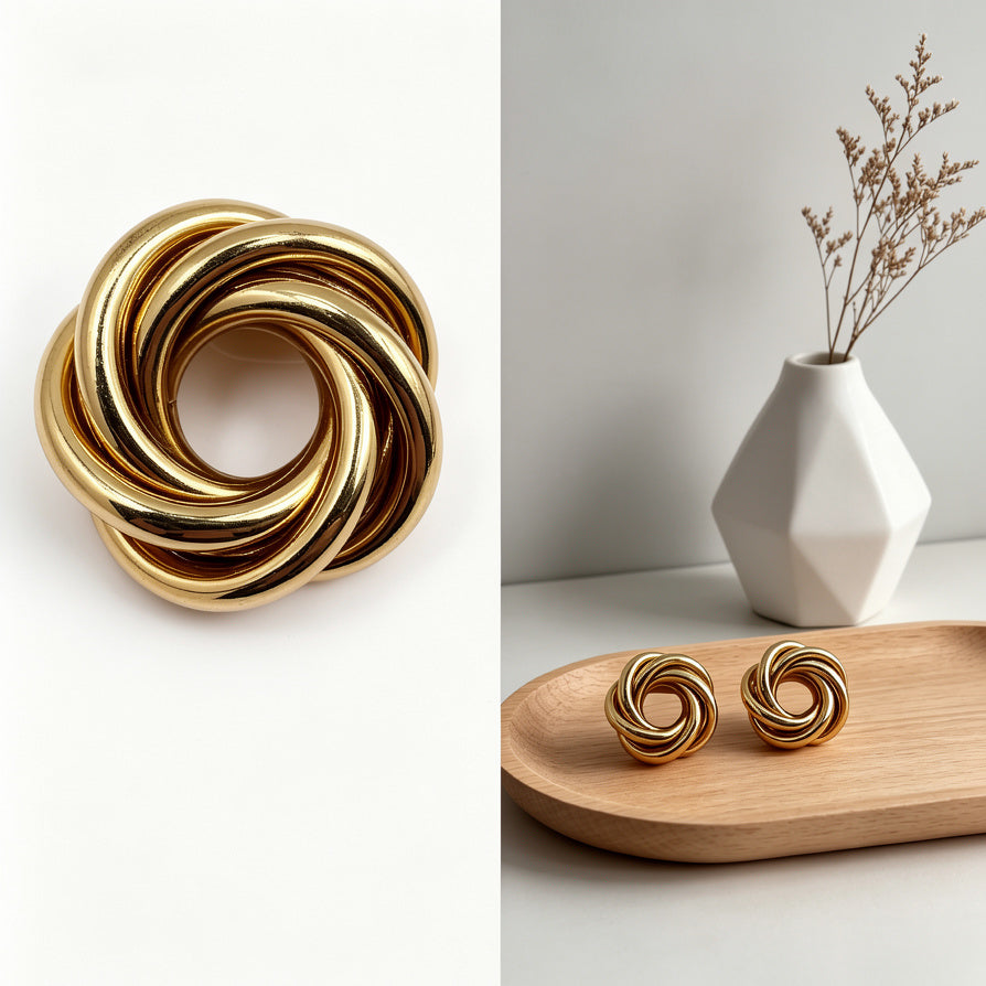 Pendientes de Nudo Enrollado Dorado y Plateado | Joyería Mayorista B2B, Accesorios de Moda Premium|JI JOYA